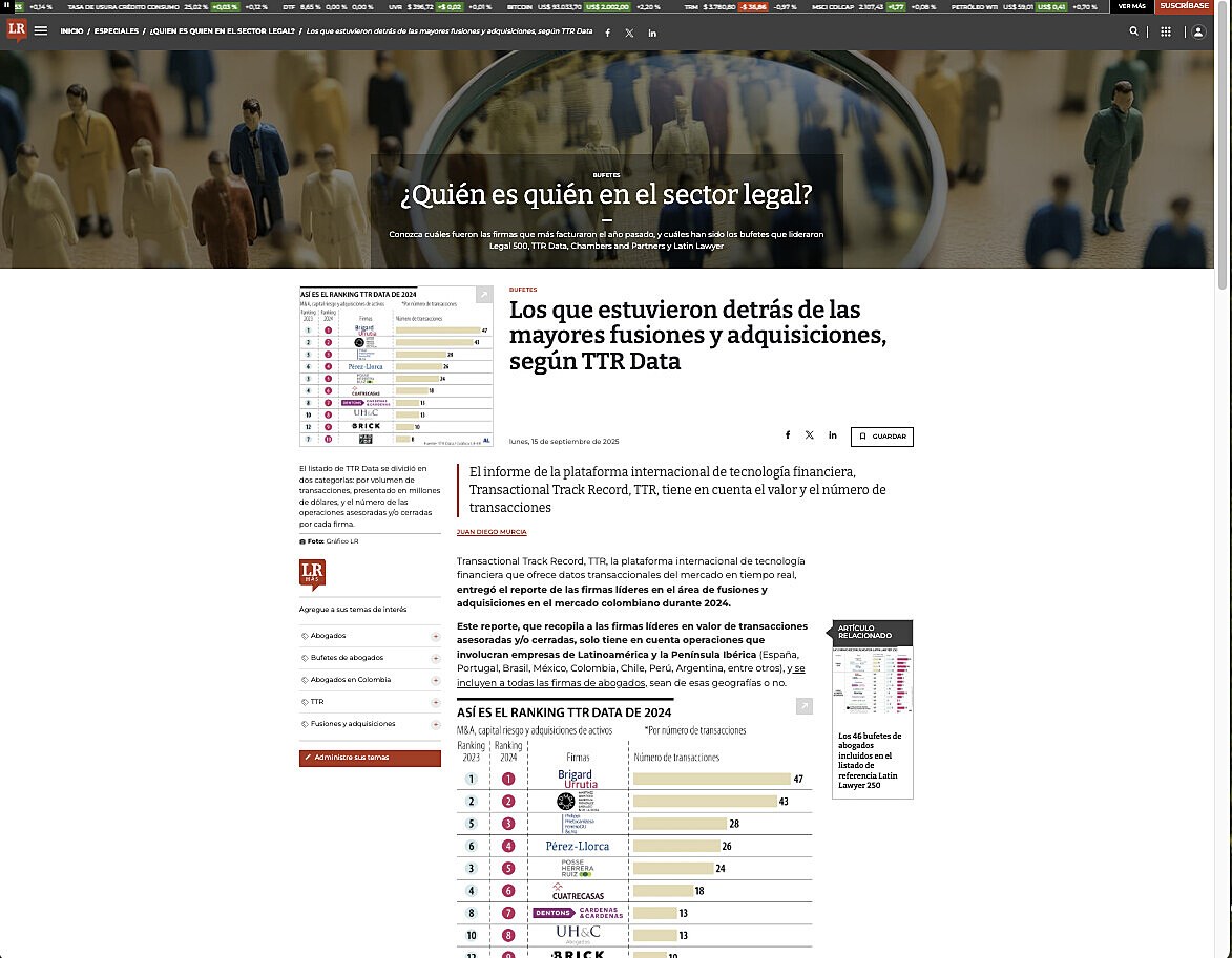 Los que estuvieron detrs de las mayores fusiones y adquisiciones, segn TTR Data